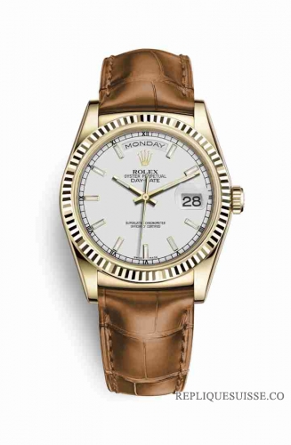 Copie Montre Rolex Day-Date 36 Or jaune 18 ct 118138 Cadran Blanc m118138-0147