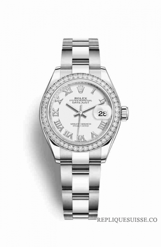 Copie Montre Rolex Datejust 28 Blanc Roles ou Oystersteel Or blanc 18 carats RBR Cadran Blanc m279384rbr-0020