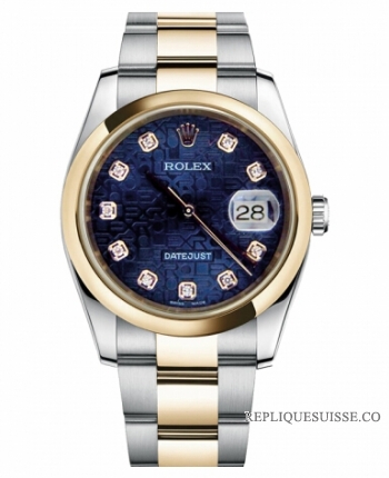 Réplique Rolex Datejust en acier et or 36mm en or jaune Cadran Bleu Jubil 116203 BLJDO