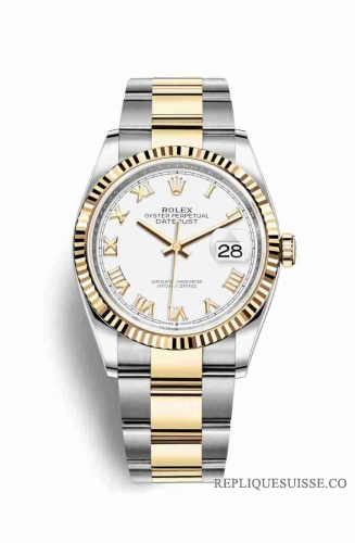 Copie Montre Rolex Datejust 36 Jaune Rolesor Oystersteel Or jaune 18 ct 126233 Cadran Blanc m126233-0030