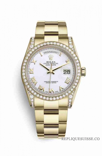 Copie Montre Rolex Day-Date 36 cosses en or jaune 18 carats serties de diamants 118388 White Cadran m118388-0101
