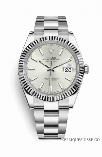 Copie Montre Rolex Datejust 41 White Rolesor Oystersteel or blanc 18 carats 126334 Argent Cadran m126334-0003