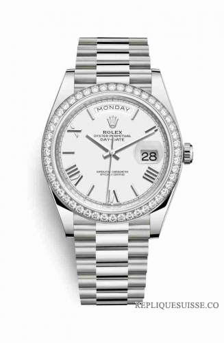 Copie Montre Rolex Day-Date 40 Or blanc 18 carats 228349RBR Cadran Blanc m228349rbr-0039