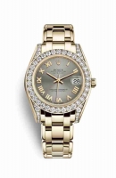 Copie Montre Rolex Pearlmaster 34 Or jaune 18 ct sertissage diamants Cadran acier m81158-0122