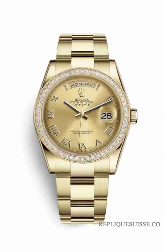 Copie Montre Rolex Day-Date 36 Or jaune 18 ct 118348 Champagne-couleur Cadran m118348-0194