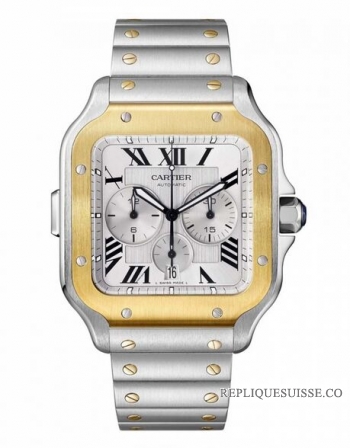 Réplique Cartier Santos Chronographe Acier Or jaune 18 carats Automatique 43,3mm W2SA0008