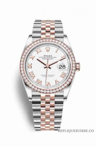 Copie Montre Rolex Datejust 36 Everose Roles ou Oystersteel 18 ct Everose or 126281RBR cadran blanc m126281rbr-0003