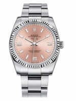 Réplique Rolex Air-King Blanc or Fluted Bezel Salmon pink round cadran 11 114234 PAO