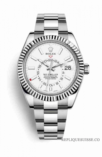 Copie Montre Rolex Sky-Dweller Blanc Roisor Oystersteel or blanc 18 carats Blanc Cadran m326934-0001