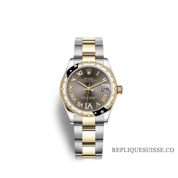 Rolex Datejust 31 Oystersteel or jaune 18 ct M278343RBR-0017 Gris fonce sertie de diamants Cadran