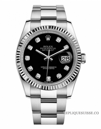 Réplique Rolex Datejust 36mm acier cadran noir bracelet Oyster 116234 BKDO