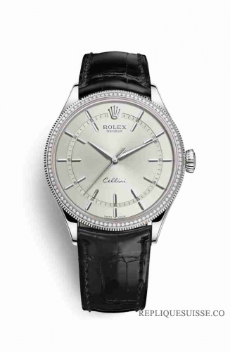 Copie Montre Rolex Cellini Time or blanc 18 ct 50609RBR Cadran rhodium m50609rbr-0008