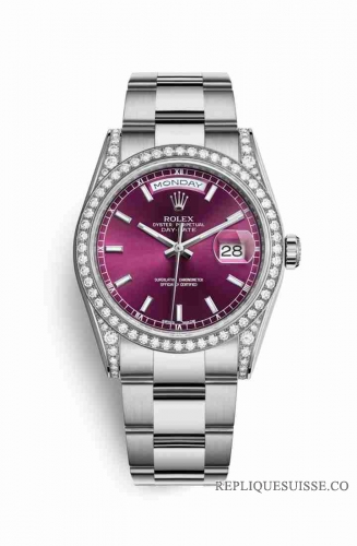 Copie Montre Rolex Day-Date 36 Cosses en or blanc 18 carats serties de diamants 118389 Cherry Cadran m118389-0126