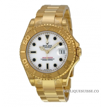 Réplique Rolex Yacht Master cadran blanc 18K Bracelet en or jaune 168628