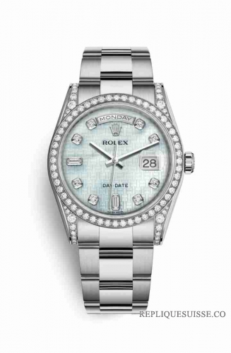 Copie Montre Rolex Day-Date 36 Or blanc 18 ct ensemble de cosses 118389 Platinum diamants platine en nacre diamants Cadran m118389-0096