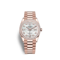 Rolex Day-Date 36 Or Everose 18 ct M128345RBR-0028 Nacre blanche sertie de diamants Cadran