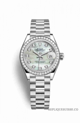 Copie Montre Rolex Datejust 28 Platinum BR Blanc nacre sertie de diamants Cadran m279136rbr-0008