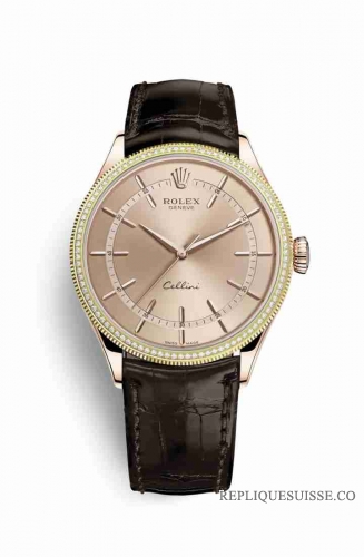 Copie Montre Rolex Cellini Time 18 ct Everose or 50605RBR cadran rose m50605rbr-0015