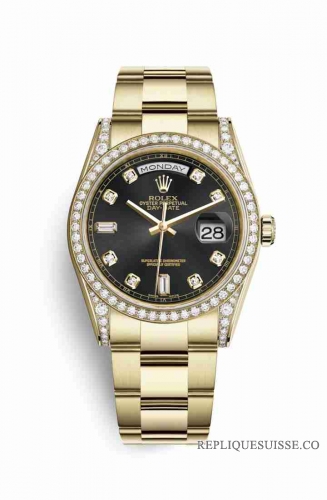 Copie Montre Rolex Day-Date 36 Or jaune 18 ct serti diamants 118388 Or noir serti Cadran m118388-0191