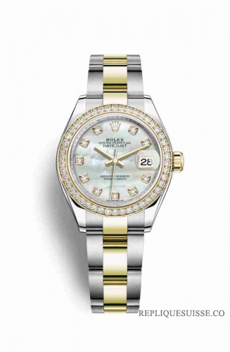 Copie Montre Rolex Datejust 28 Jaune Rolesor Oystersteel or jaune 18 ct RBR Blanc nacre sertie de diamants Cadran m279383rbr-0020