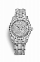 Copie Montre Rolex Pearlmaster 34 18 ct, cosses en or blanc serti de diamants RBR Cadran pave m81409rbr-0001
