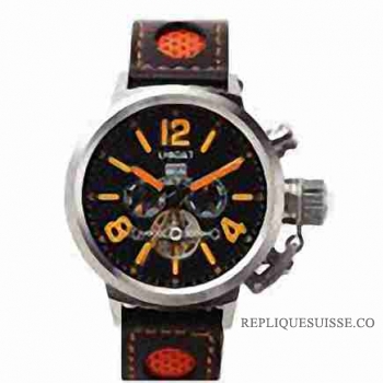 U-BOAT FlightDeck 50mm Tourbillon noir Dial noir cuir Montre Réplique