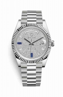 Copie Montre Rolex Day-Date 40 Or blanc 18 ct 228239 Saphirs diamants paves Cadran m228239-0049