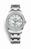 Copie Montre Rolex Pearlmaster 39 Or blanc 18 carats Nacre blanche sertie de diamants Cadran m86289-0001
