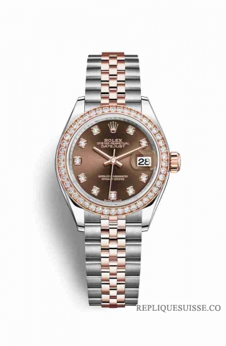 Copie Montre Rolex Datejust 28 Everose Roles ou Oystersteel 18 ct Everose or RBR Ensemble de chocolat diamants Cadran m279381rbr-0011