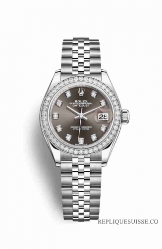 Copie Montre Rolex Datejust 28 White Rolesor Oystersteel or blanc 18 ct RBR Dark gris ensemble diamants Cadran m279384rbr-0017