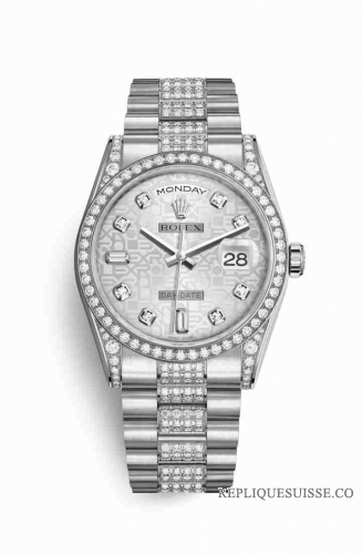 Copie Montre Rolex Day-Date 36 Or blanc 18 ct ensemble de cosses 118389 Argente Jubile Ornement ensemble m118389-0071