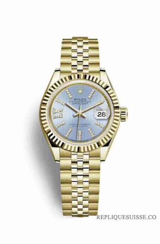 Copie Montre Rolex Datejust 28 or jaune 18 ct Bleuet bleu ensemble diamants Cadran m279178-0010