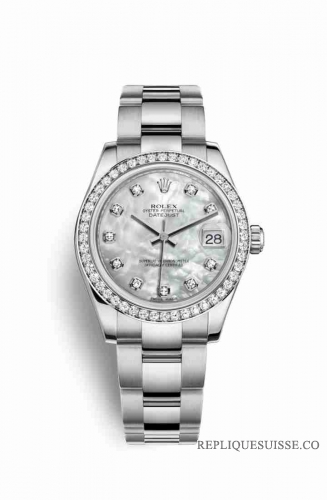 Copie Montre Rolex Datejust 31 Blanc Roles ou Oystersteel Or blanc 18 carats 178384 Blanc nacre sertie de diamants Cadran m178384-0018