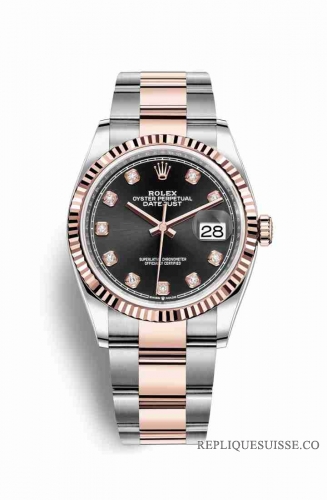 Copie Montre Rolex Datejust 36 Everose Roles ou Oystersteel 18 ct Everose or 126231 Noir ensemble diamants Cadran m126231-0020