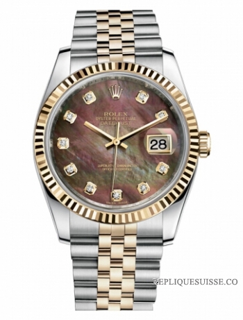 Réplique Rolex Datejust 36mm acier et Jaune or Dark Mother of Pearl Dial 116233 DKMDJ