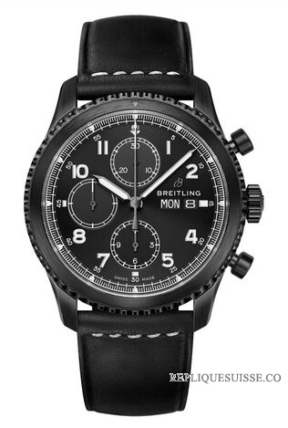 Copie Montre Breitling Navitimer 8 Chronographe Blacksteel Bracelet cuir noir M13314101B1X1