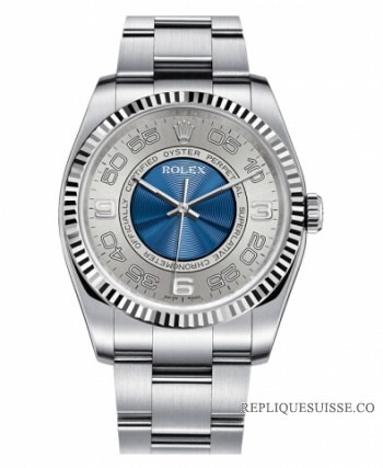 Rolex Oyster Perpetual No Date Acier inoxydable Silver & Bleu cadran 116034 SBLAO