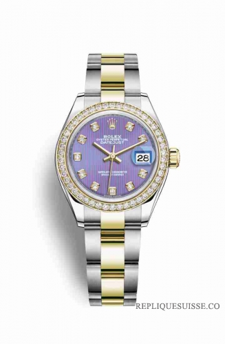 Copie Montre Rolex Datejust 28 Jaune Rolesor Oystersteel or jaune 18 ct RBR Lavender ensemble diamants Cadran m279383rbr-0016