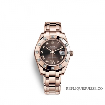 Rolex Pearlmaster 34 or Everose 18 ct M81315-0003 Chocolat sertie de diamants Cadran