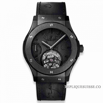 Copie Montre Reserve de puissance Hublot Classic Fusion Tourbillon 5 Jours Berluti Scritto All Black 45mm 505.CM.0500.VR.BER17