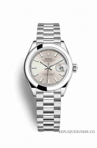 Copie Montre Rolex Datejust 28 Platinum Argent Cadran m279166-0006