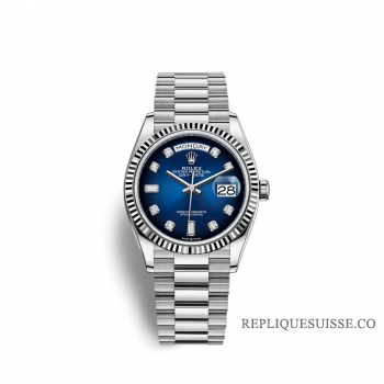 Rolex Day-Date 36 or blanc 18 ct M128239-0023 Ombre bleue serti de diamants Cadran