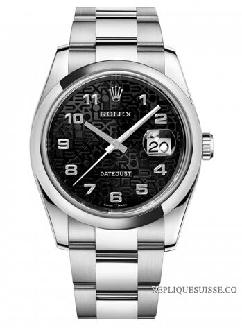 Réplique Rolex Datejust en acier de 36mm d?me lunette noire Jubile Dial 116200 BKJAO