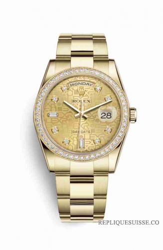 Copie Montre Rolex Day-Date 36 Or jaune 18 carats 118348 Champagne-couleur Jubile design serti Cadran m118348-0152