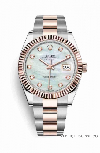 Copie Montre Rolex Datejust 41 Everose Roles ou Oystersteel 18 ct Everose or 126331 Blanc nacre sertie de diamants Cadran m126331-0013