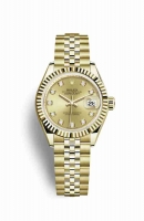 Copie Montre Rolex Datejust 28 or jaune 18 ct Champagne-couleur diamants Cadran m279178-0024