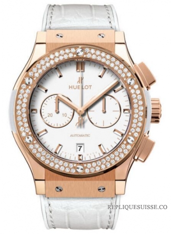 Hublot Classic Fusion blanc Dial 18 Carat Rose Or with diamants Case blanc Leather Bet Automatique hommes Montre Réplique