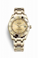 Copie Montre Rolex Pearlmaster 34 Or jaune 18 ct Champagne-couleur Cadran m81318-0018