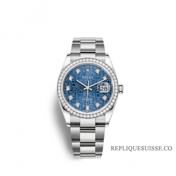 Rolex Datejust 36 Oystersteel or blanc 18 ct M126284RBR-0004 Design jubile bleu serti de diamants Cadran