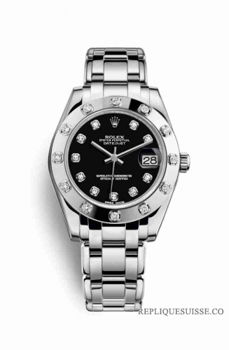 Copie Montre Rolex Pearlmaster 34 18 carats en or blanc Black sertie de diamants Cadran m81319-0014